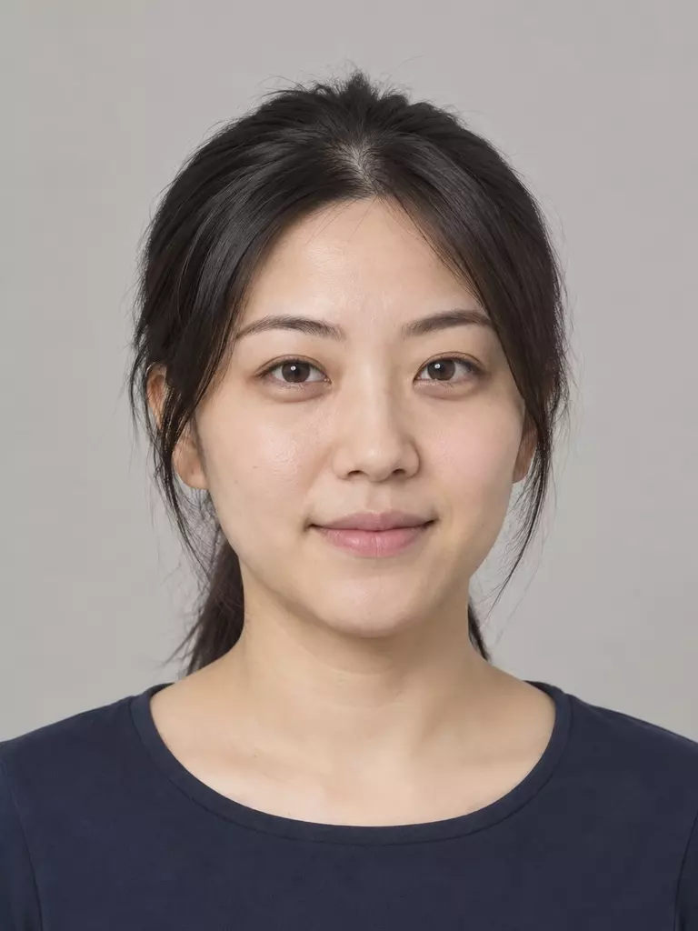 Synthetic portrait after editing, with the same subject facing forward with a neutral closed-mouth expression