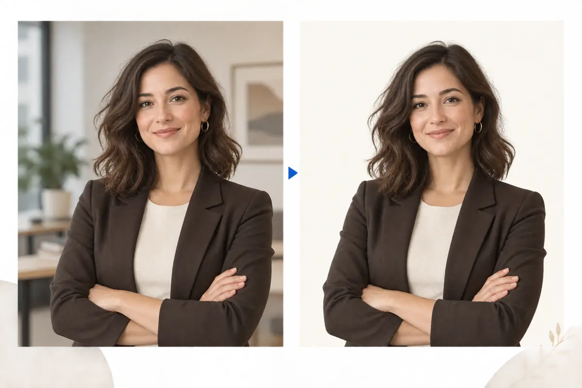 Before and after of a portrait with the background removed