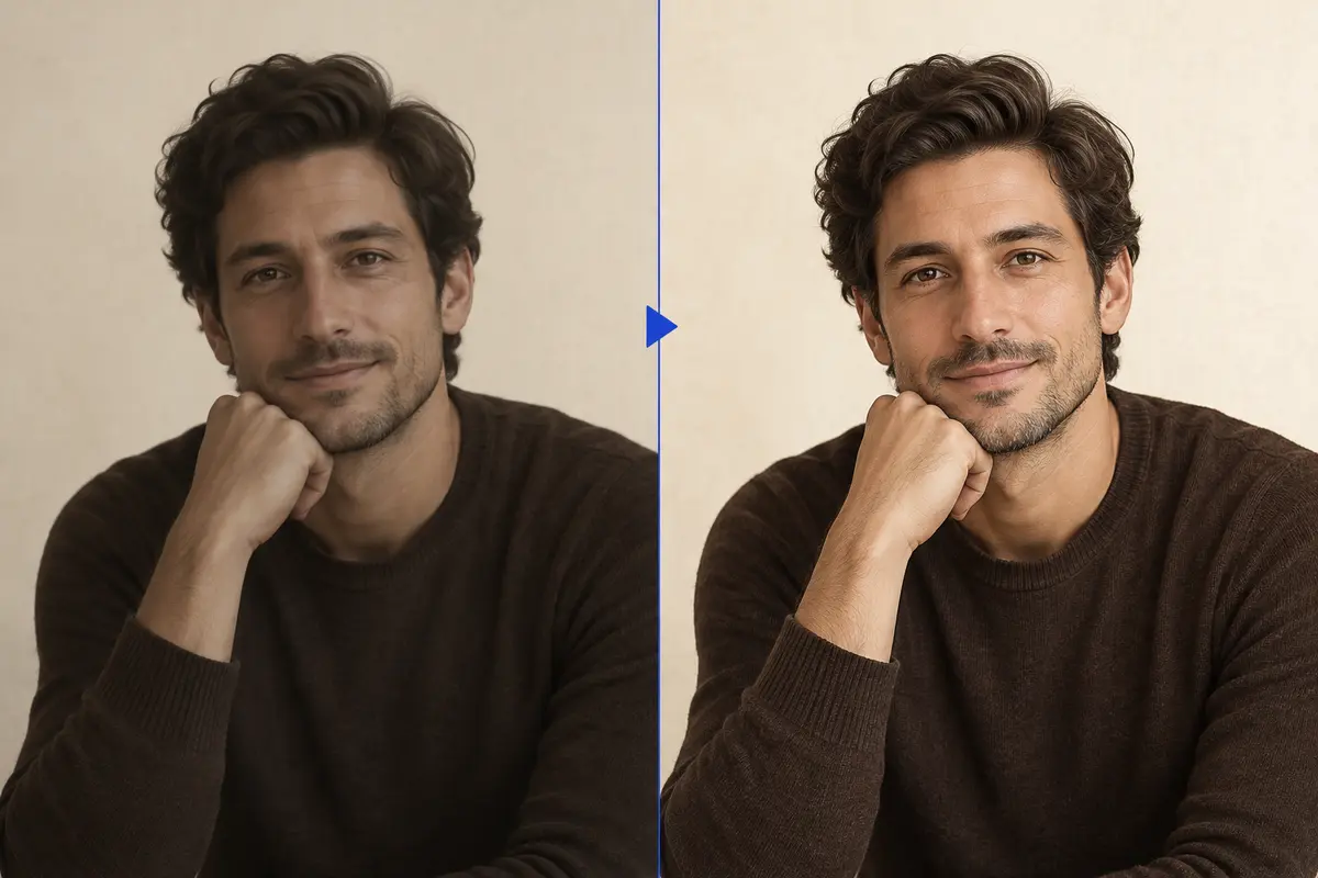 Portrait before and after lighting and clarity enhancement